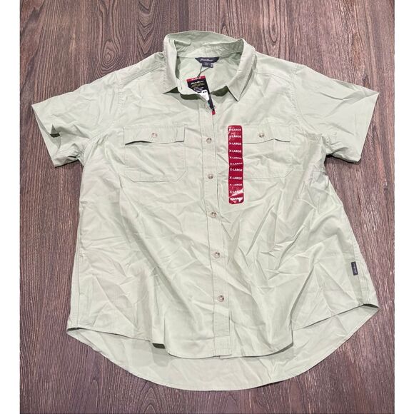 Eddie Bauer Tops - NWT Eddie Bauer Womens Adventure Shirt Short Sleeve Button-Up UPF 50 Green XL